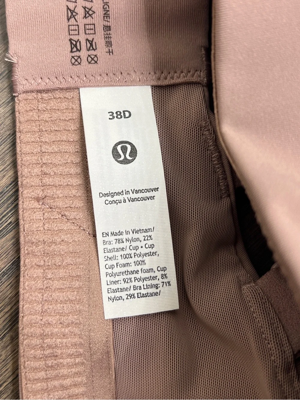 Lululemon NWT Energy Bra *High Support, B–DDD Cups Ashen Rose